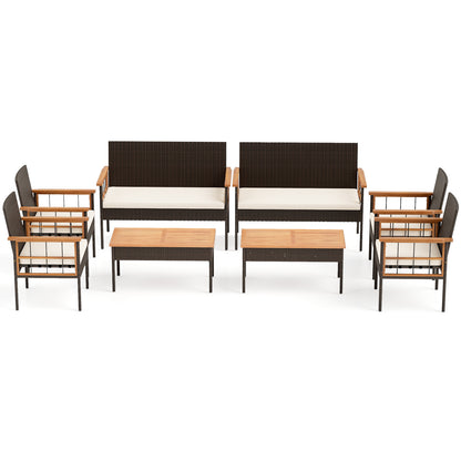 4-Piece Wicker Furniture Set, Acacia Wood Tabletop, White Patio Conversation Sets at Gallery Canada