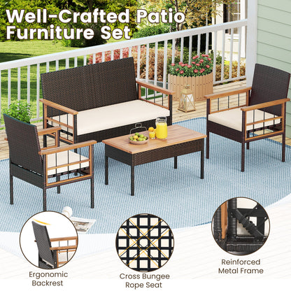 4-Piece Wicker Furniture Set, Acacia Wood Tabletop, White Patio Conversation Sets at Gallery Canada