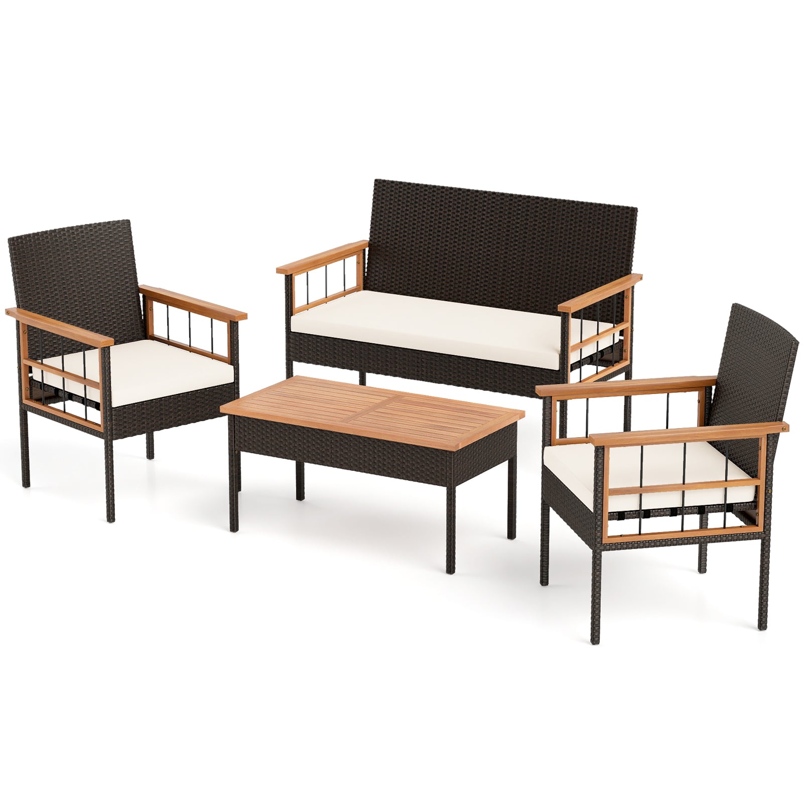 4-Piece Wicker Furniture Set, Acacia Wood Tabletop, White Patio Conversation Sets at Gallery Canada