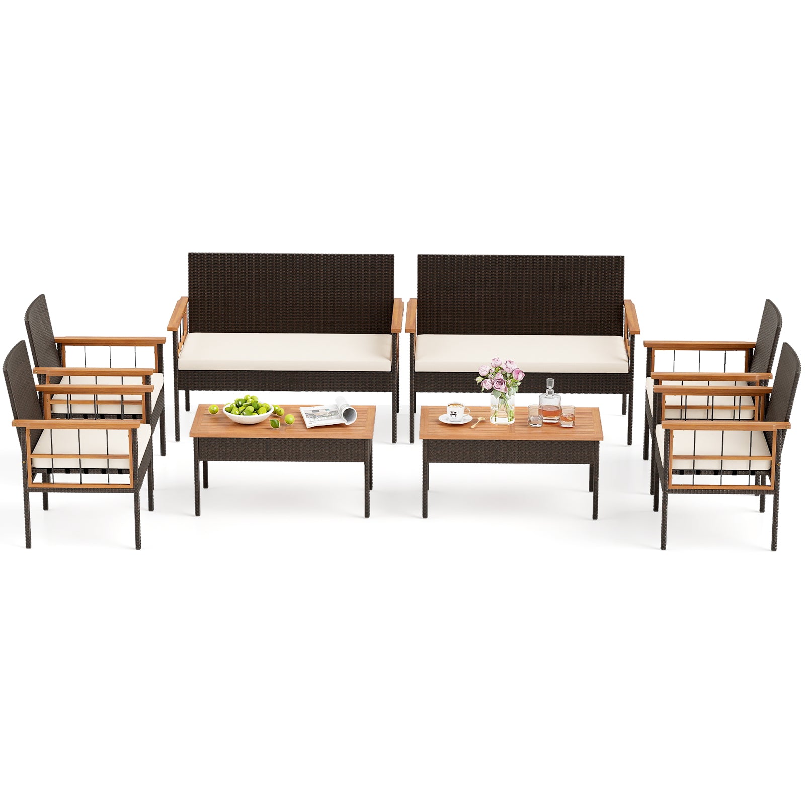 4-Piece Wicker Furniture Set, Acacia Wood Tabletop, White Patio Conversation Sets at Gallery Canada