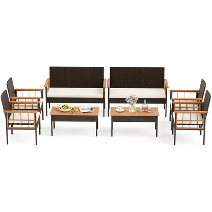 4-Piece Wicker Furniture Set, Acacia Wood Tabletop, White Patio Conversation Sets at Gallery Canada