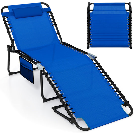 4 Position Folding Lounge Chaise with Adjustable Backrest and Footrest, Navy Outdoor Chaise Lounges Navy at Gallery Canada