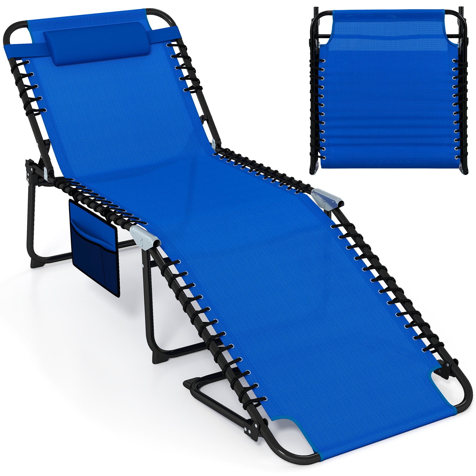 4 Position Folding Lounge Chaise with Adjustable Backrest and Footrest, Navy Outdoor Chaise Lounges at Gallery Canada