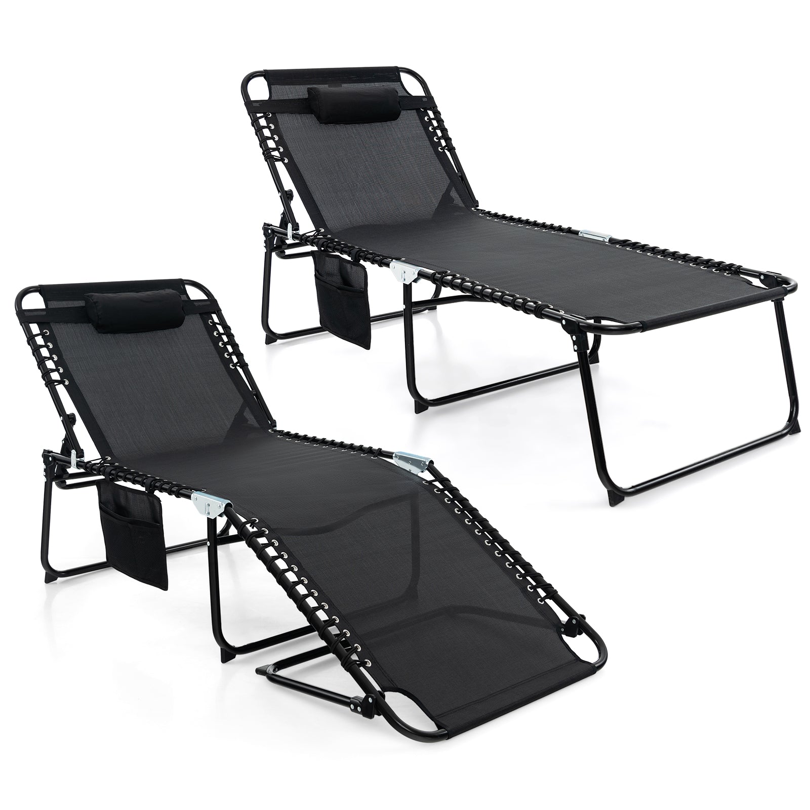 4 Position Folding Lounge Chaise with Adjustable Backrest and Footrest, Black Outdoor Chaise Lounges at Gallery Canada
