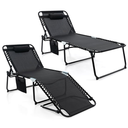 4 Position Folding Lounge Chaise with Adjustable Backrest and Footrest, Black Outdoor Chaise Lounges Black at Gallery Canada