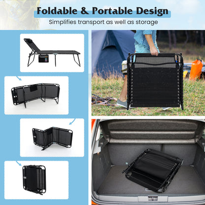 4 Position Folding Lounge Chaise with Adjustable Backrest and Footrest, Black Outdoor Chaise Lounges at Gallery Canada