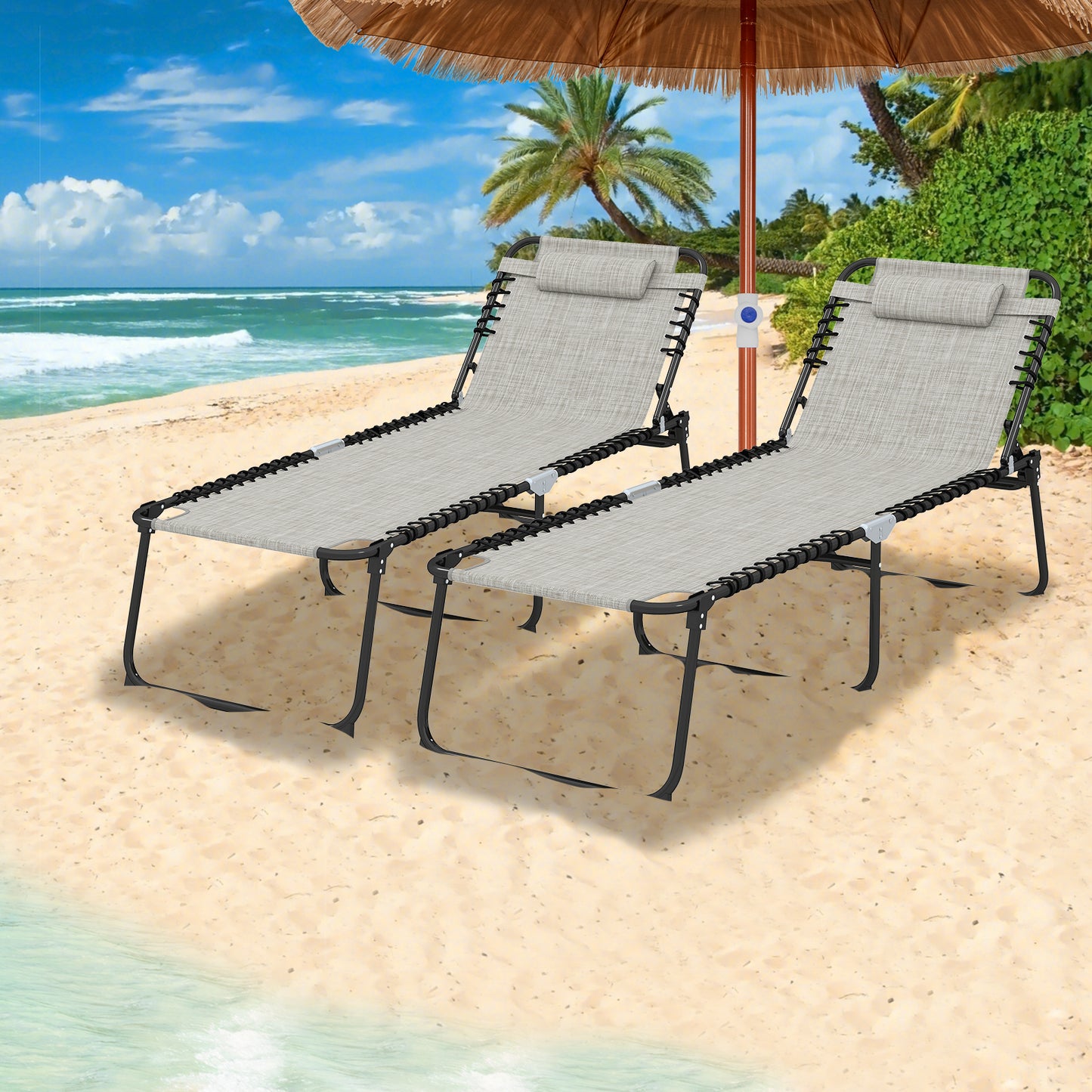4 Position Folding Chaise, Adjustable Backrest, Footrest, Gray Outdoor Chaise Lounges at Gallery Canada