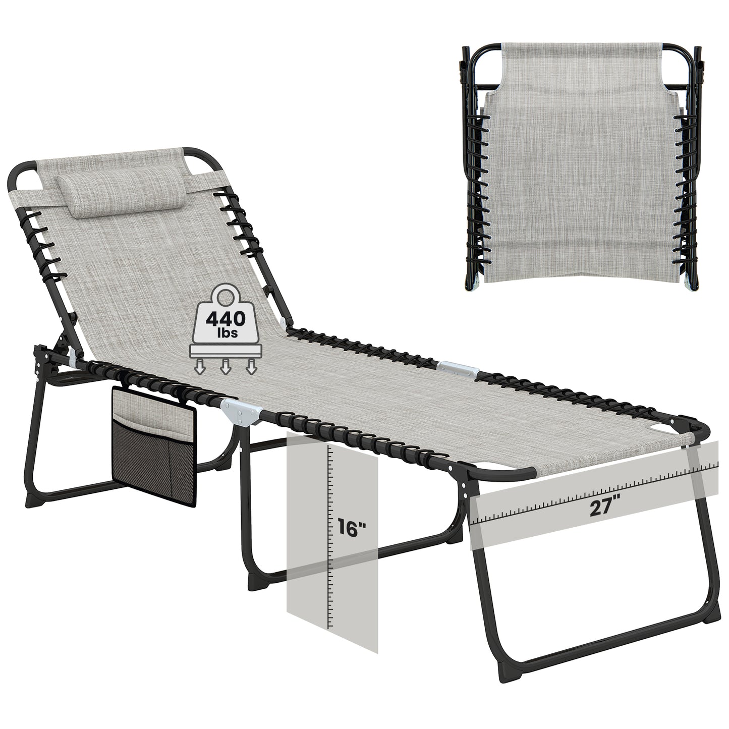 4 Position Folding Chaise, Adjustable Backrest, Footrest, Gray Outdoor Chaise Lounges at Gallery Canada