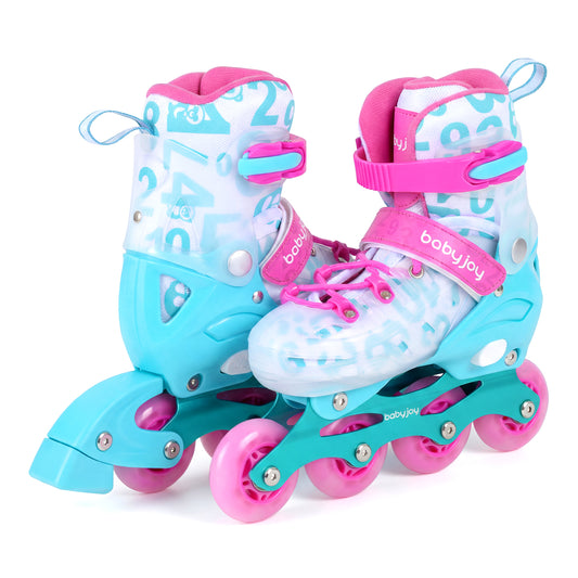 4-Size Adjustable Kids Inline Skates, Light Up Wheels, Pink, Blue Toy Sports Pink & Blue at Gallery Canada
