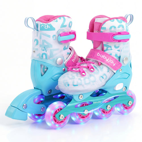 Adjustable Kids Inline Skates, 4-Size, Blue And Pink