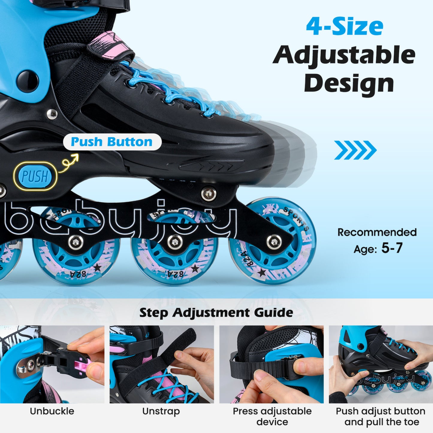 Adjustable Light-Up Inline Skates, 4-Size, For Toddlers Ages 5-7, Black Toy Sports at Gallery Canada