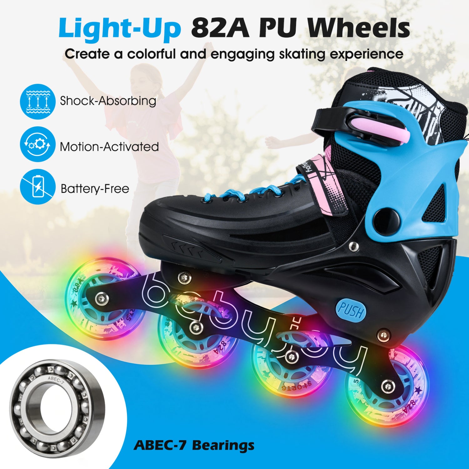 Adjustable Light-Up Inline Skates, 4-Size, For Toddlers Ages 5-7, Black Toy Sports at Gallery Canada