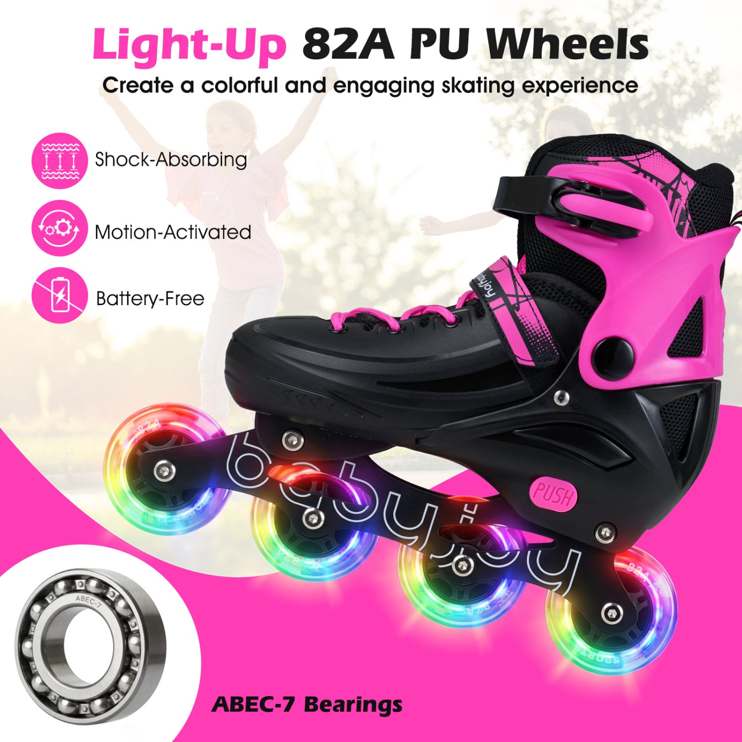 Adjustable Light-Up Inline Skates, Ages 5-7, Pink Toy Sports at Gallery Canada