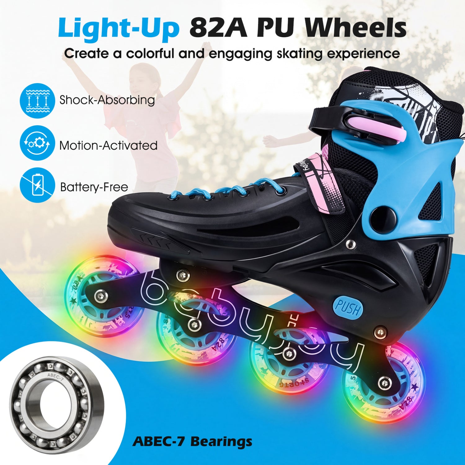 Light-Up Adjustable Inline Skates, 4-Size, Ages 7-9, Black Toy Sports at Gallery Canada
