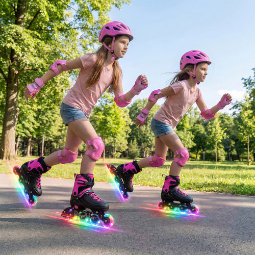 Light-Up Adjustable Inline Skates, 4-Size, Ages 7-9, Pink