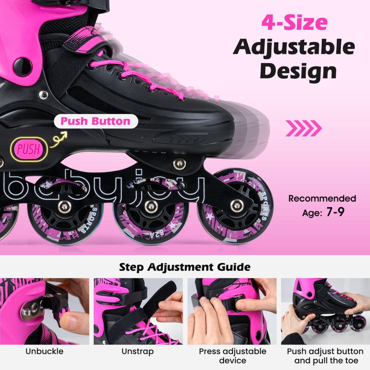 Light-Up Adjustable Inline Skates, 4-Size, Ages 7-9, Pink Toy Sports at Gallery Canada