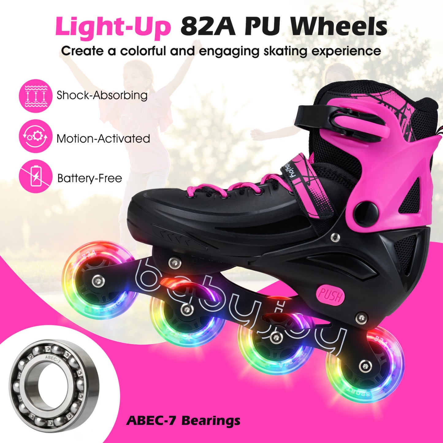 Light-Up Adjustable Inline Skates, 4-Size, Ages 7-9, Pink Toy Sports at Gallery Canada