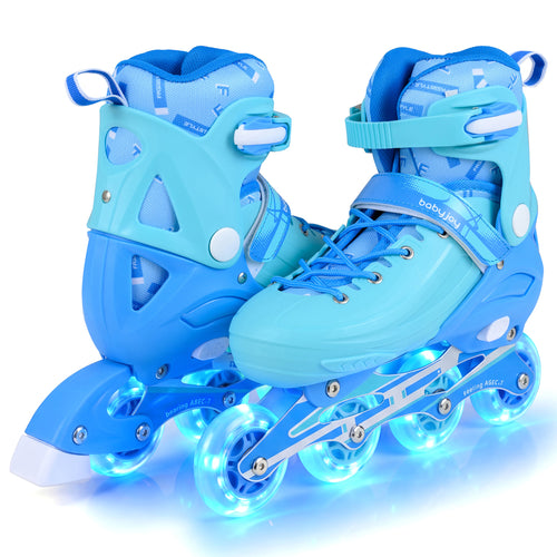 Light-Up Kids Inline Skates, 4-Size Adjustable, Ages 9-14, Blue