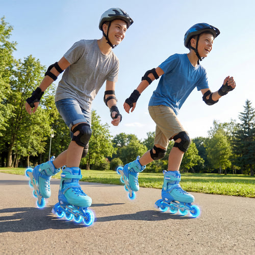 Light-Up Kids Inline Skates, 4-Size Adjustable, Ages 9-14, Blue