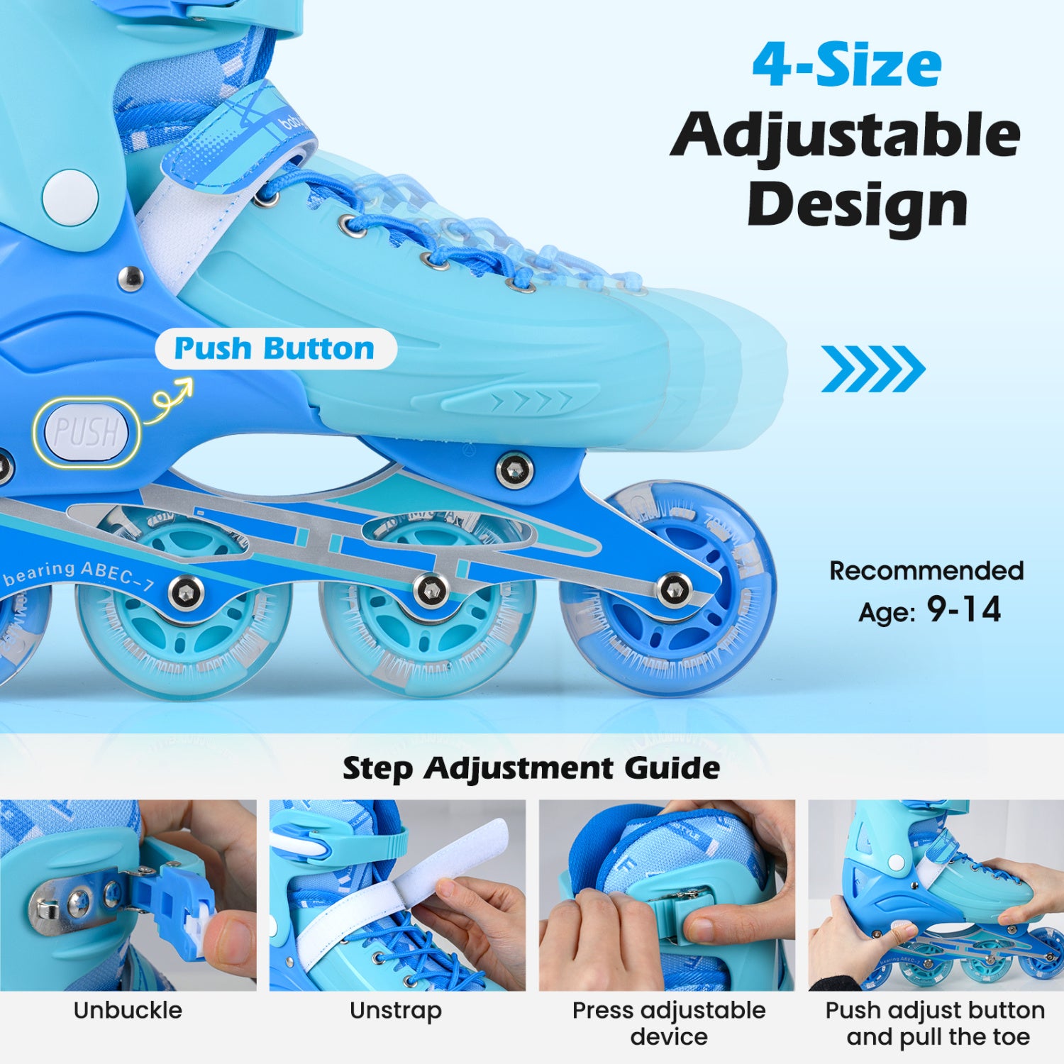 Light-Up Kids Inline Skates, 4-Size Adjustable, Ages 9-14, Blue Toy Sports at Gallery Canada