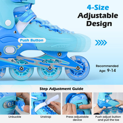Light-Up Kids Inline Skates, 4-Size Adjustable, Ages 9-14, Blue Toy Sports at Gallery Canada