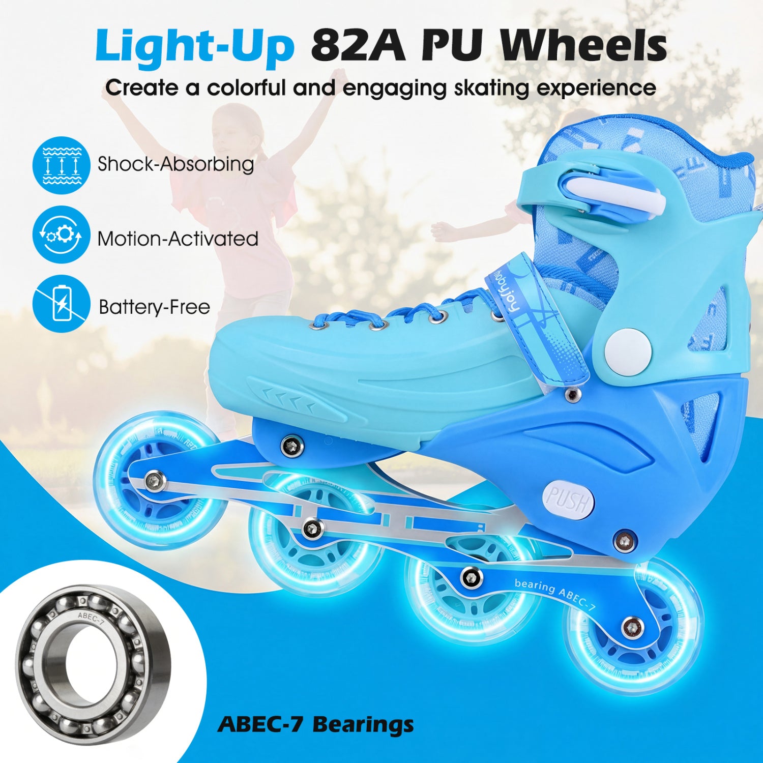 Light-Up Kids Inline Skates, 4-Size Adjustable, Ages 9-14, Blue Toy Sports at Gallery Canada