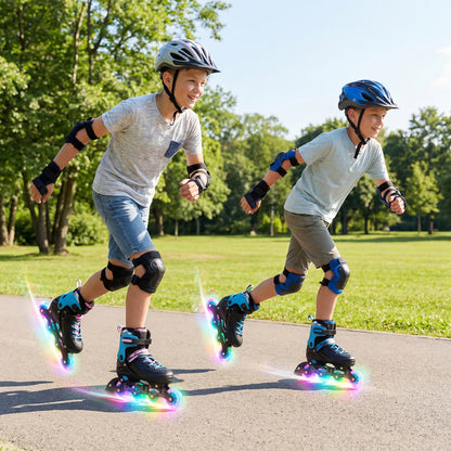 4-Size Adjustable Light-Up Kids Inline Skates, Black