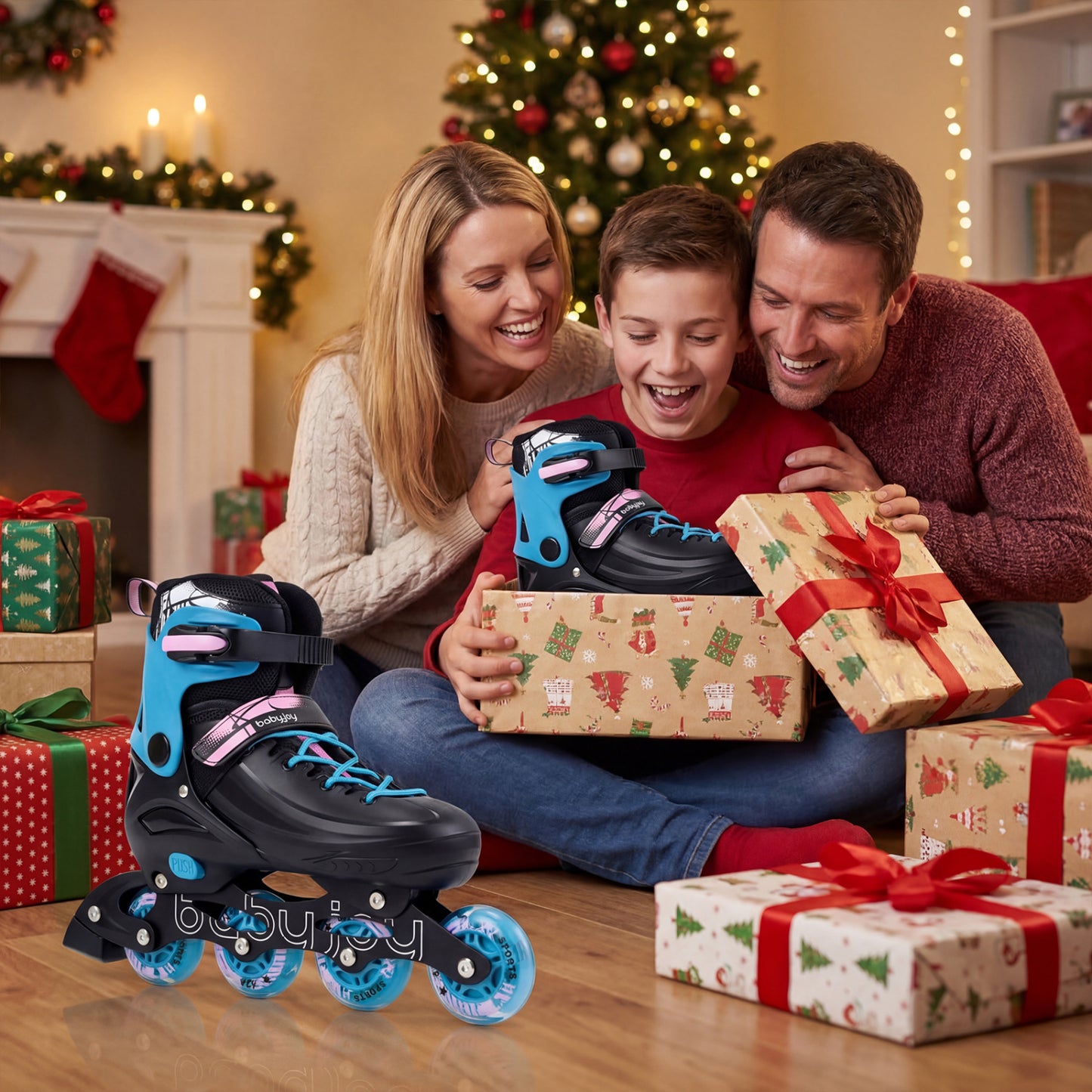 4-Size Adjustable Light-Up Kids Inline Skates, Black