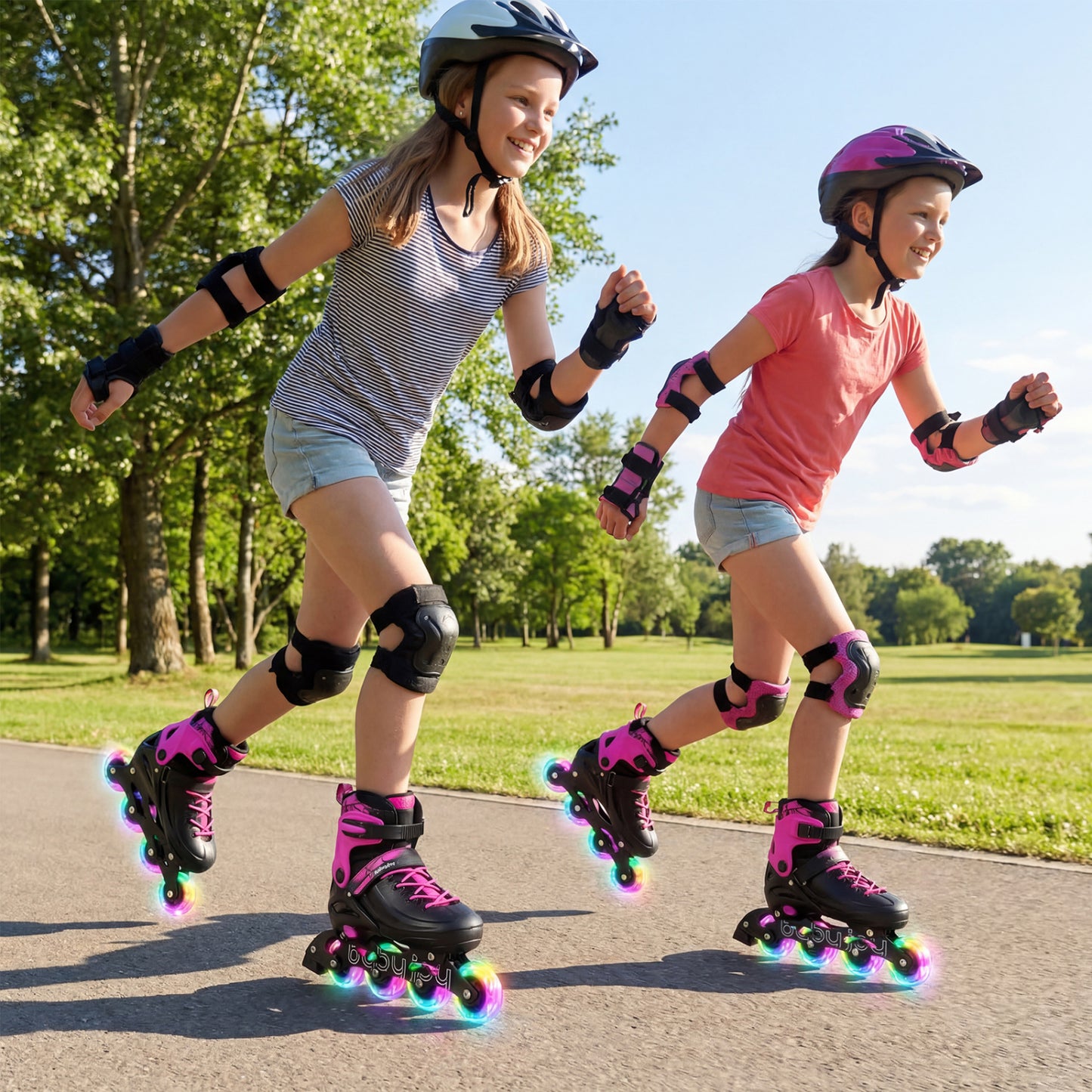 Adjustable Light-Up Kids Inline Skates, Ages 9-14, Pink