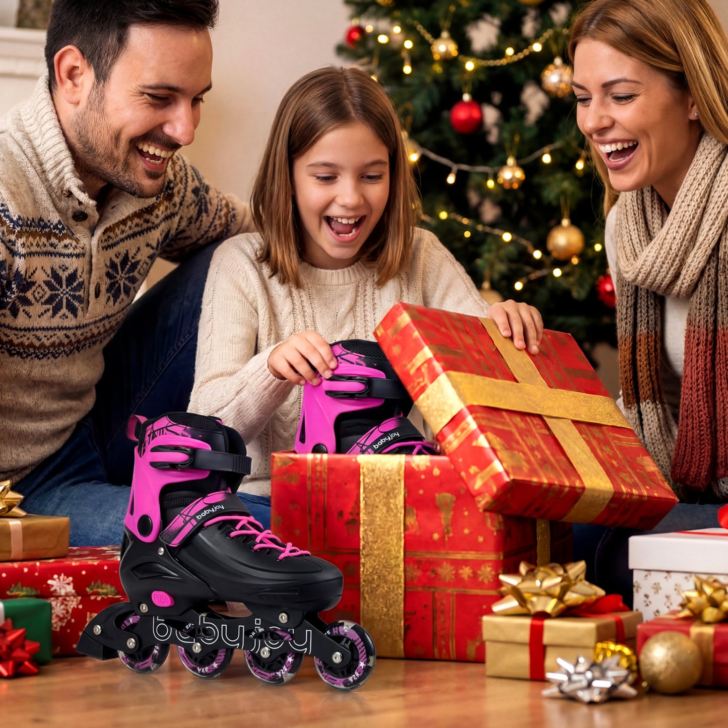 Adjustable Light-Up Kids Inline Skates, Ages 9-14, Pink