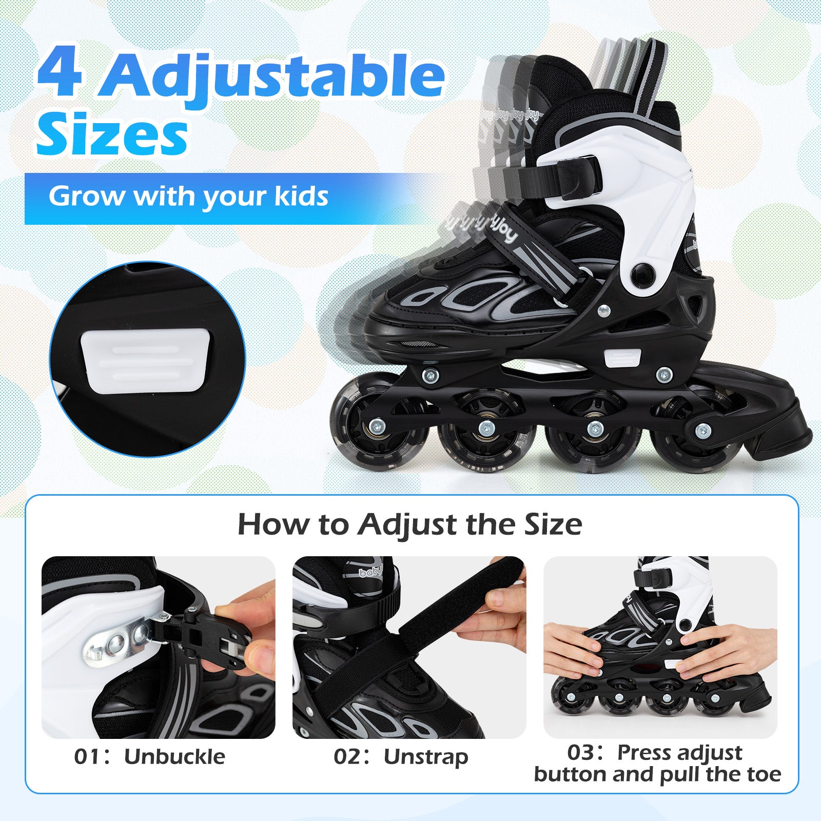4 Sizes Adjustable Blade Roller with Light-up Wheels for Youth, Black Toy Sports at Gallery Canada