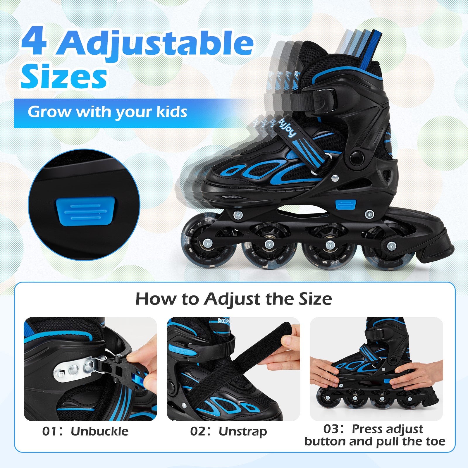4 Sizes Adjustable Blade Roller with Light-up Wheels for Youth, Blue Toy Sports at Gallery Canada