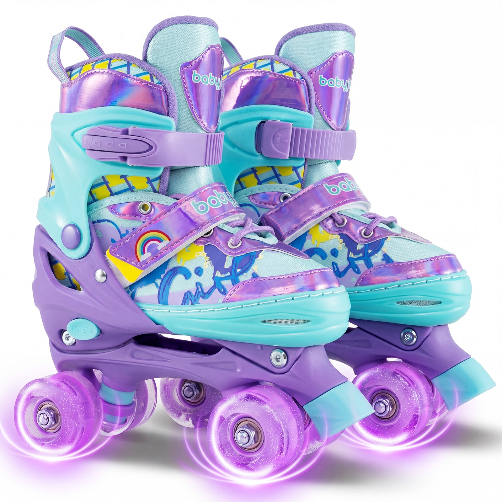 4 Sizes Adjustable Kids Roller Skates with Light-up Wheels and Safety Protection M Size, Purple Toy Sports Purple at Gallery Canada