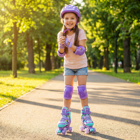 4 Sizes Adjustable Kids Roller Skates with Light-up Wheels and Safety Protection M Size, Purple Toy Sports Purple at Gallery Canada