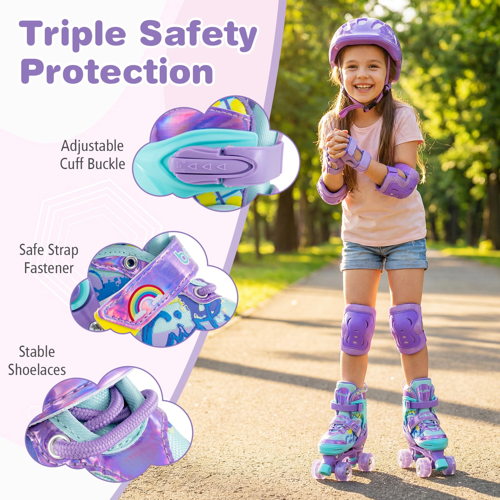 4 Sizes Adjustable Kids Roller Skates with Light-up Wheels and Safety Protection M Size, Purple Toy Sports at Gallery Canada