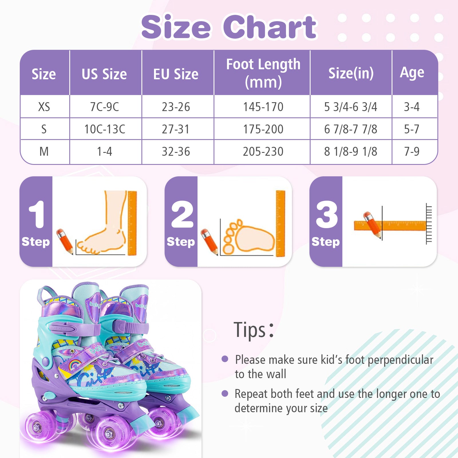 4 Sizes Adjustable Kids Roller Skates with Light-up Wheels and Safety Protection M Size, Purple Toy Sports at Gallery Canada