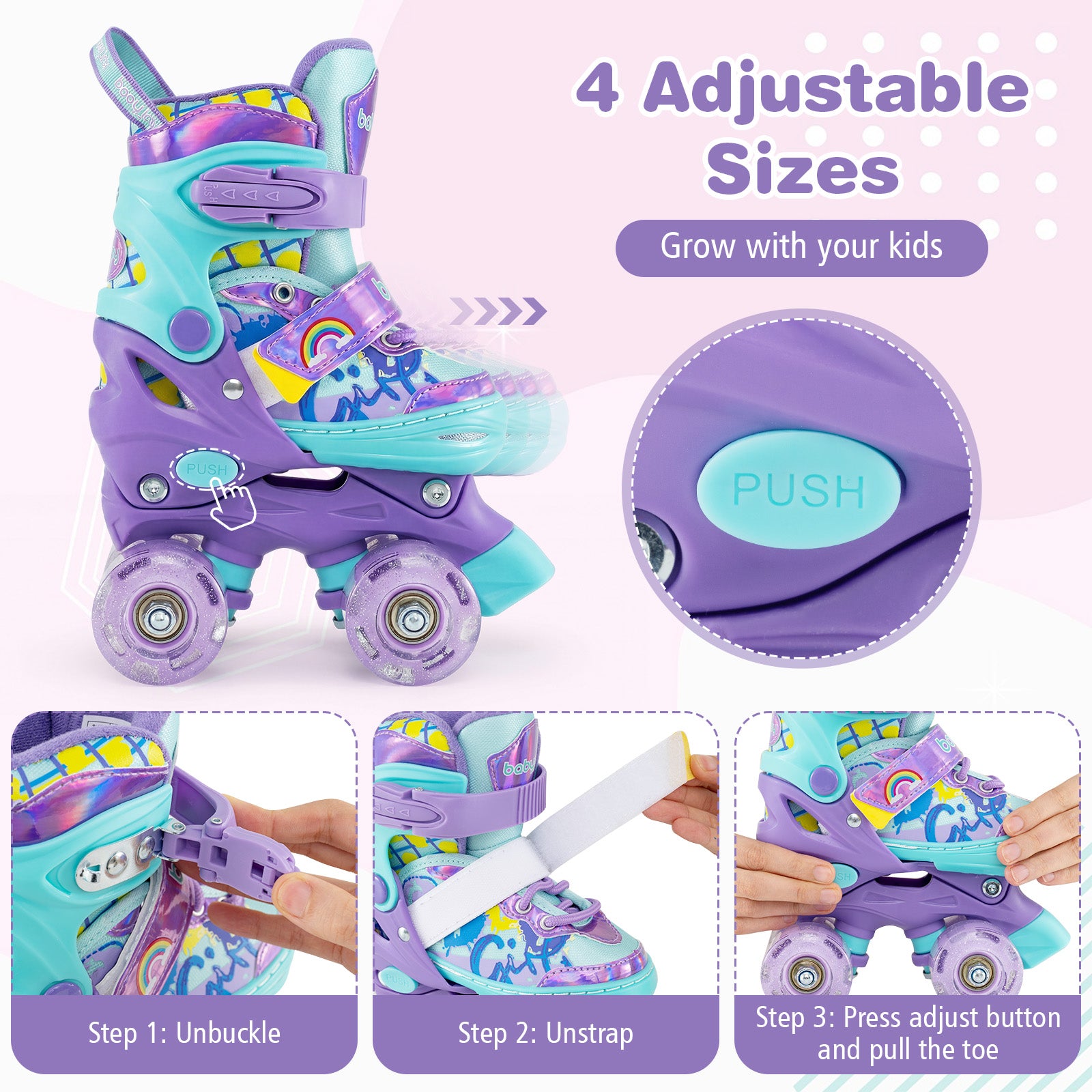 Adjustable Kids Roller Skates, Light-Up Wheels, Purple Toy Sports at Gallery Canada