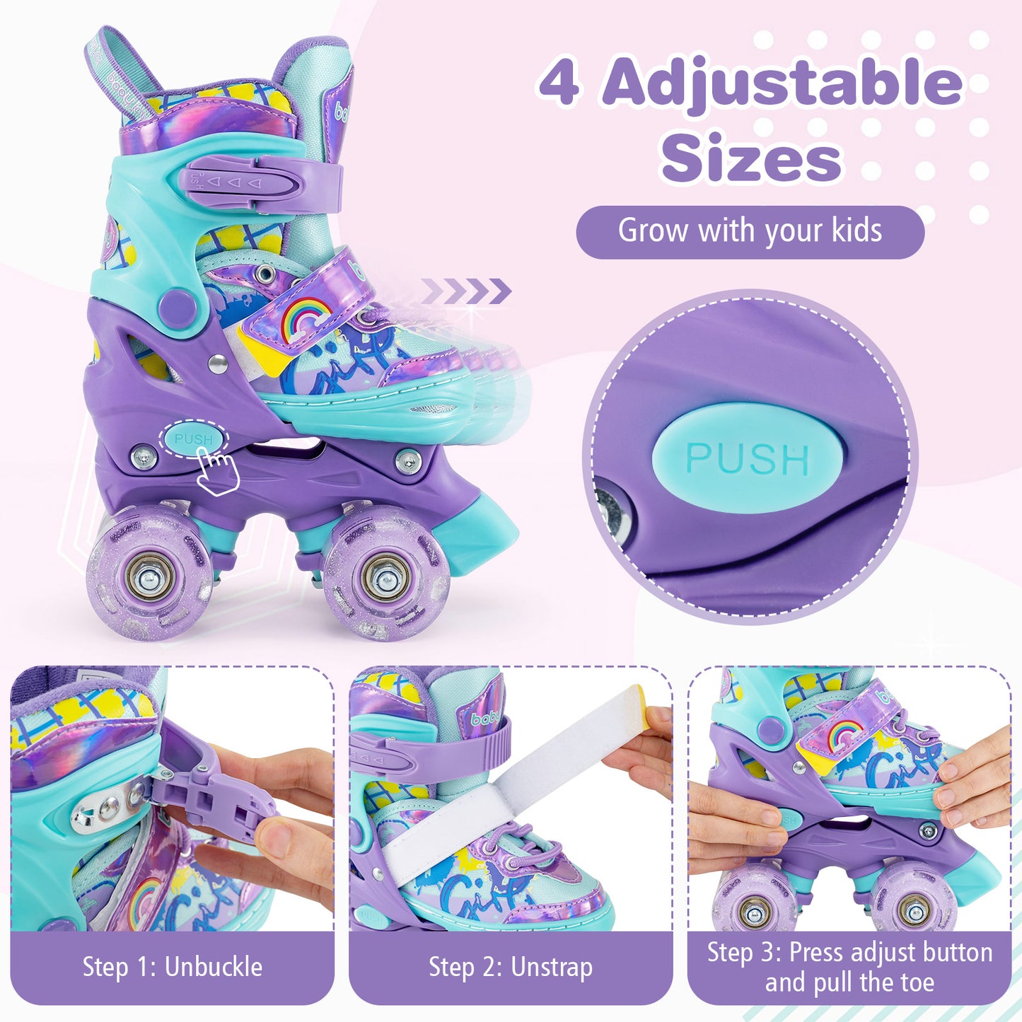 Adjustable Kids Roller Skates, Light-Up Wheels, Purple Toy Sports at Gallery Canada