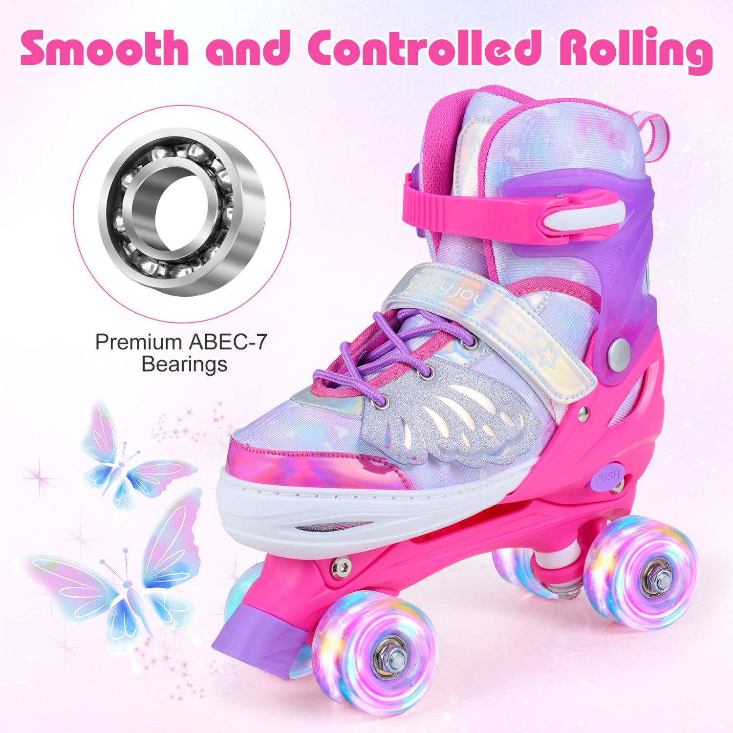 Adjustable Kids Roller Skates, Ages 9-14, Light-Up Wheels, Pink Toy Sports at Gallery Canada