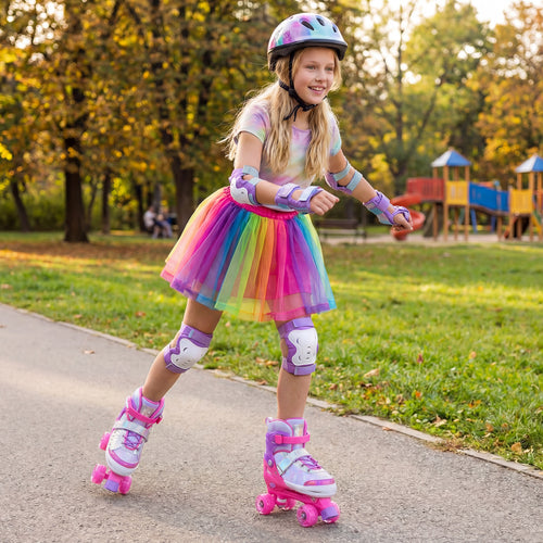 Adjustable Kids Roller Skates, Ages 9-14, Light-Up Wheels, Pink