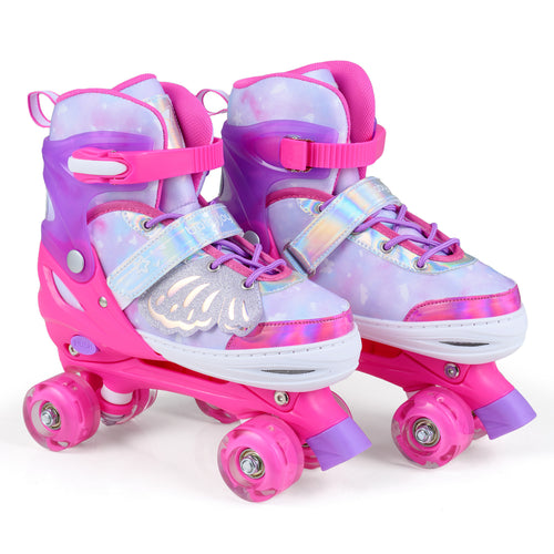 Adjustable Kids Roller Skates, Ages 9-14, Light-Up Wheels, Pink