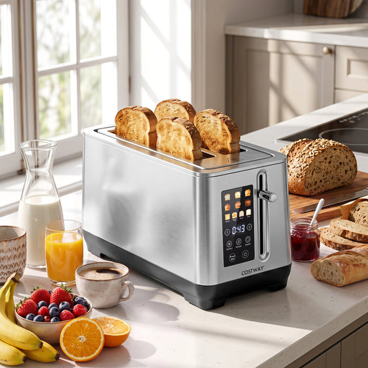 4 Slice Toaster, 6 Browning Levels, 4 Bread Types, Silver