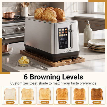 4 Slice Toaster, 6 Browning Levels, 4 Bread Types, Silver