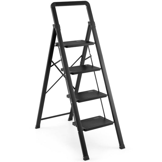4 Step Folding Stool, Wide Anti-Slip Pedals, Black Ladders Options at Gallery Canada