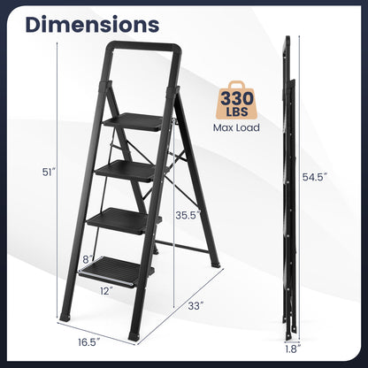 4 Step Folding Step Stool, Wide Anti-slip Pedals, Black