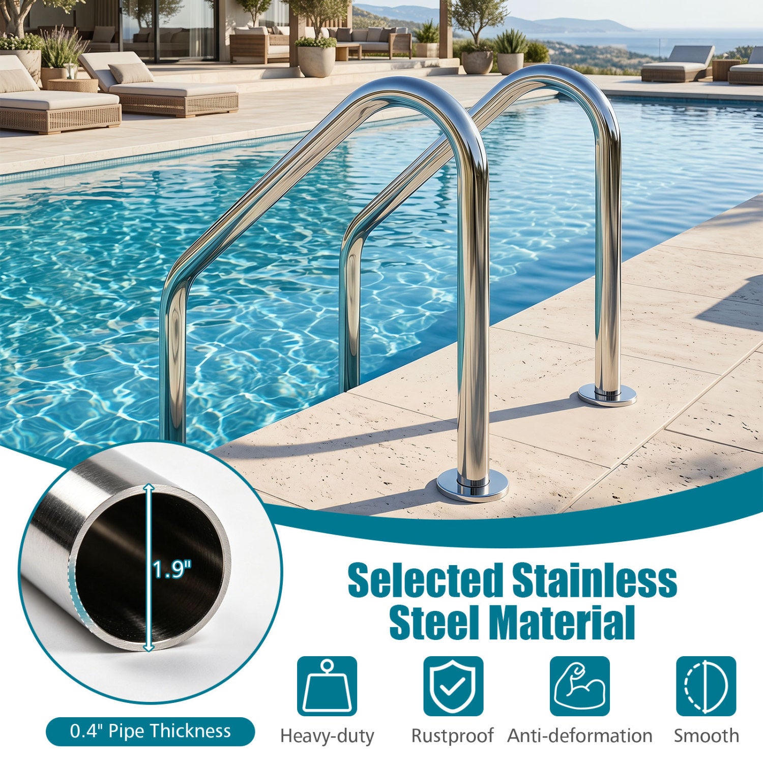 4-Step Inground Pool Ladder, Stainless Steel, Silver Swimming Pools at Gallery Canada