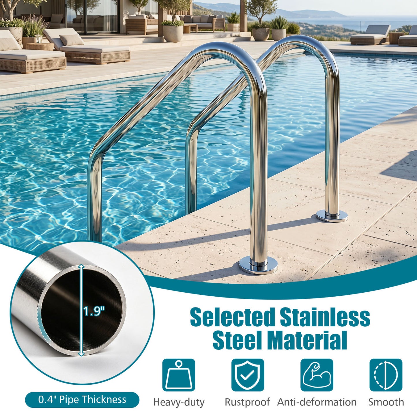 4-Step Inground Pool Ladder, Stainless Steel, Silver Swimming Pools at Gallery Canada