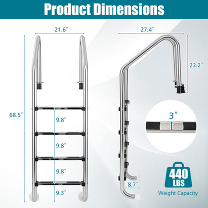 4-Step Inground Pool Ladder, Stainless Steel, Silver Swimming Pools at Gallery Canada