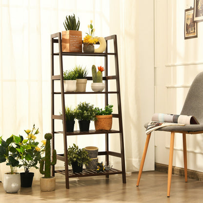4-Tier Bamboo Plant Rack With Guardrails, Brown Bookcases at Gallery Canada