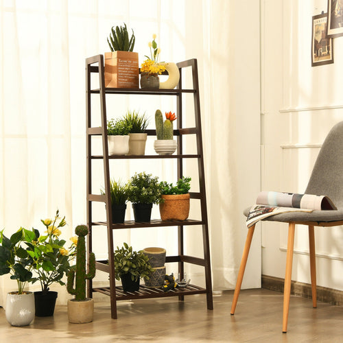 4-Tier Bamboo Plant Rack With Guardrails, Brown